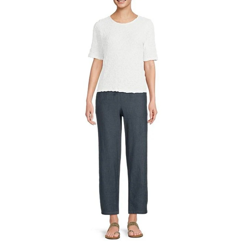 Eileen Fisher White Seersucker Textured Boxy Tee Sz Small Petite Clean Lagenlook - Picture 3 of 13